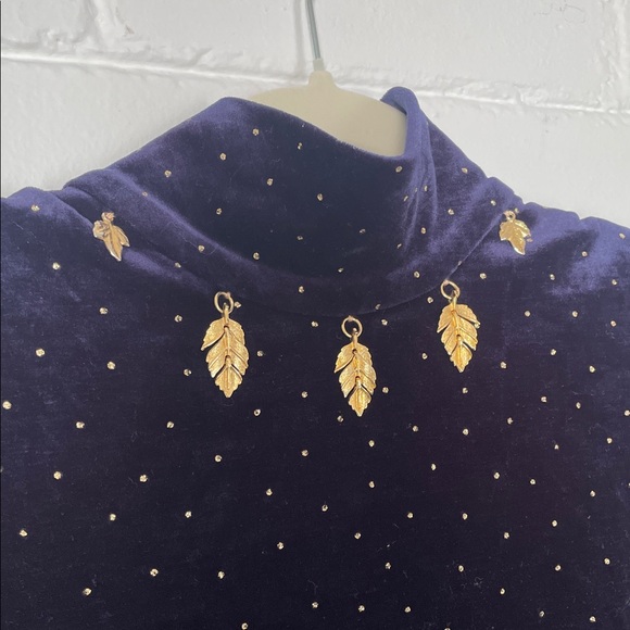 Vintage Posa Doll Long Sleeve Velvet Dress in Midnight Blue w/ Gold Polka Dots - Picture 3 of 9